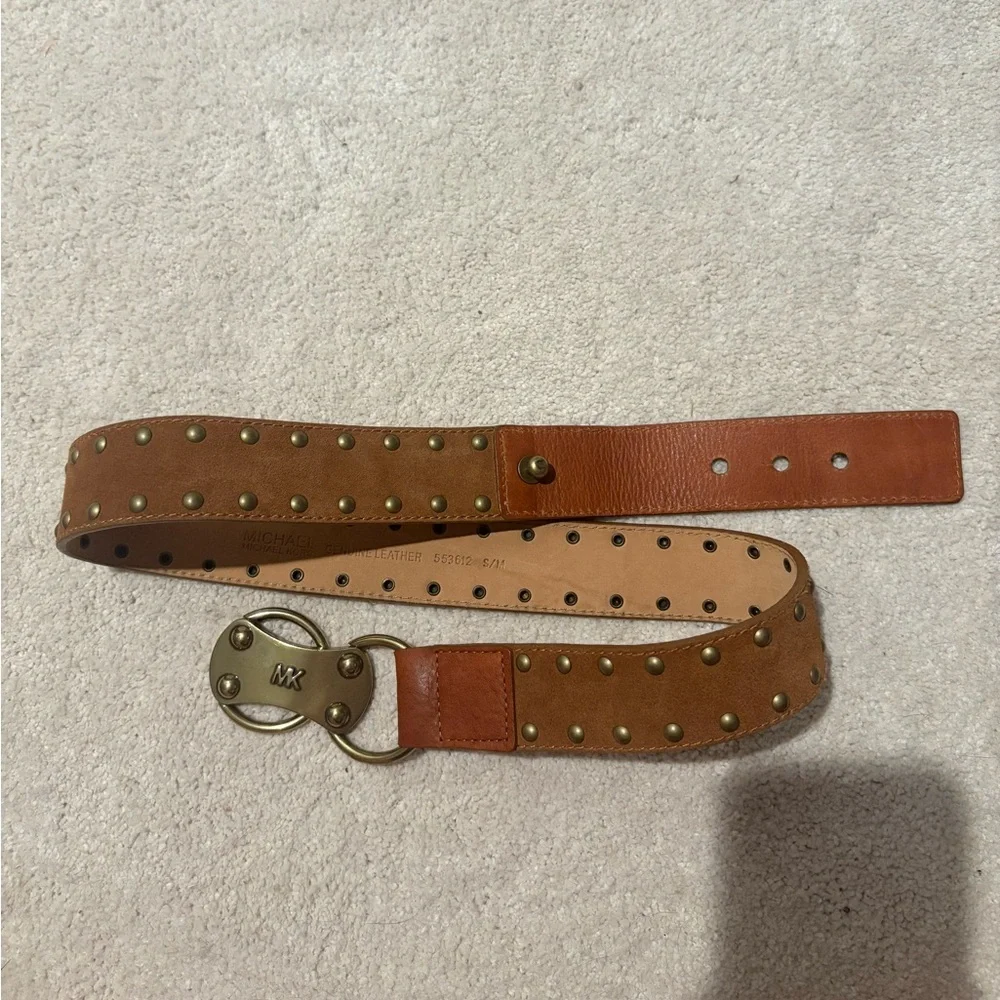 Michael Kors Tan Genuine Leather Studded Belt #62 - Picture 4 of 6